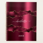Burgundy gold metal agate marble name script 2023 planner (Voorkant)