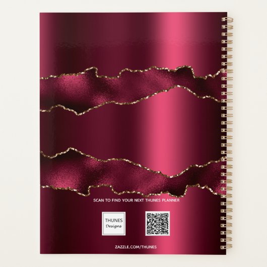 Burgundy gold metal agate marble name script 2023 planner (Achterkant)