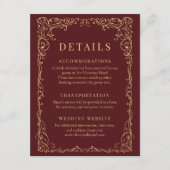 Burgundy Gold Minimalist Wedding Details Kaart (Voorkant)