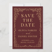 Burgundy Gold Minimalist Wedding Save the Date (Voorkant)