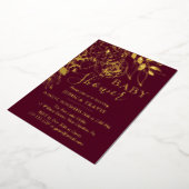 Burgundy & Gold Modern Floral Baby shower Folie Uitnodiging (Gedraaid)