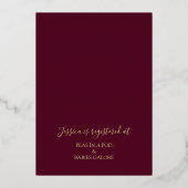 Burgundy & Gold Modern Floral Baby shower Folie Uitnodiging (Achterkant)