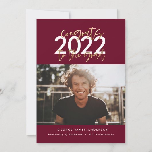 burgundy gold modern script afstuderen foto (Voorkant)