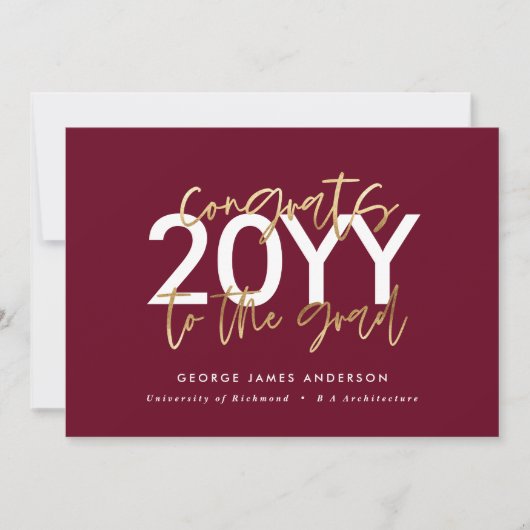 burgundy gold modern script stijlvol afstuderen kaart (Voorkant)