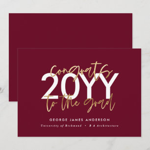 burgundy gold modern script stijlvol afstuderen kaart