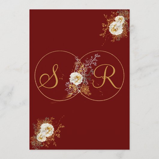 Burgundy Gold Monogram Name Initiaal Wedding Menu (Achterkant)