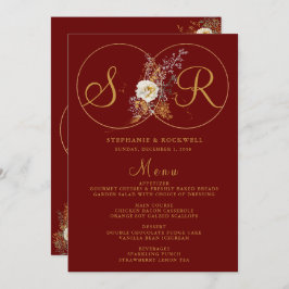 Burgundy Gold Monogram Name Initiaal Wedding Menu