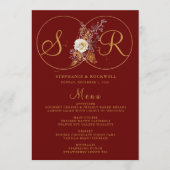Burgundy Gold Monogram Name Initiaal Wedding Menu (Voorkant)