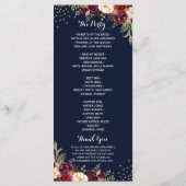 Burgundy Gold Navy Confetti Floral Wedding Program Programmakaart (Achterkant)
