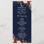 Burgundy Gold Navy Confetti Floral Wedding Program Programmakaart (Voorkant)