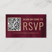 Burgundy Gold Online QR Code RSVP Weddenschap Webs Informatiekaartje (Voorkant)