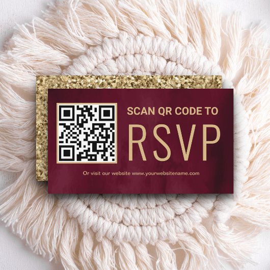 Burgundy Gold Online QR Code RSVP Weddenschap Webs Informatiekaartje