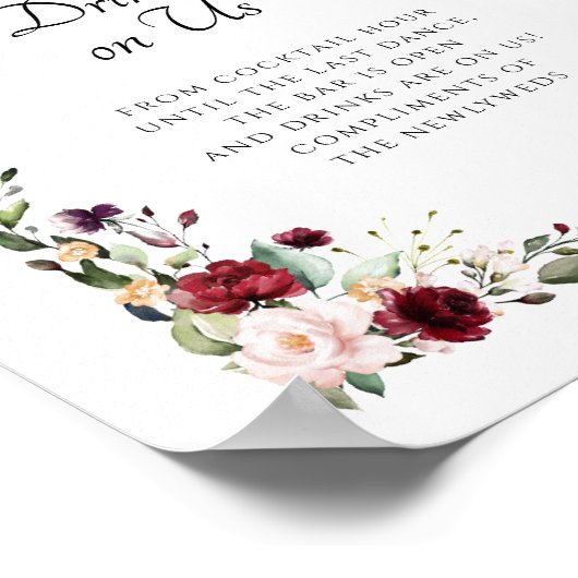 Burgundy Gold Open Bar Drinken op US Wedding Sign Poster (Hoek)