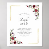 Burgundy Gold Open Bar Drinken op US Wedding Sign Poster (Voorkant)