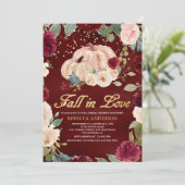 Burgundy Gold Peach Floral Pumpkin Vrijgezellenfee Kaart (Staand voorkant)