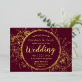 Burgundy & Gold Peony Modern Toile Wedding Folie Uitnodiging (Staand Voorkant)