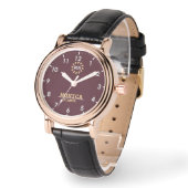 Burgundy Gold Personalized Custom Monogram Elegant Horloge (Hoek)