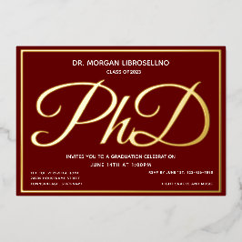 Burgundy Gold PhD Afstuderen Folie Folie Uitnodiging