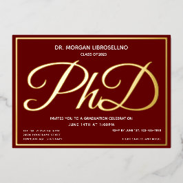 Burgundy Gold PhD Afstuderen Folie Uitnodiging
