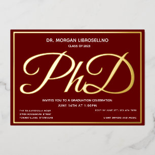 Burgundy Gold PhD Afstuderen Folie Uitnodiging