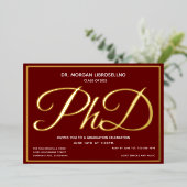 Burgundy Gold PhD Afstuderen Folie Uitnodiging (Staand Voorkant)