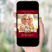 Burgundy gold photo collage birthday party welcome poster