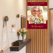 Burgundy gold photo collage birthday party welcome poster