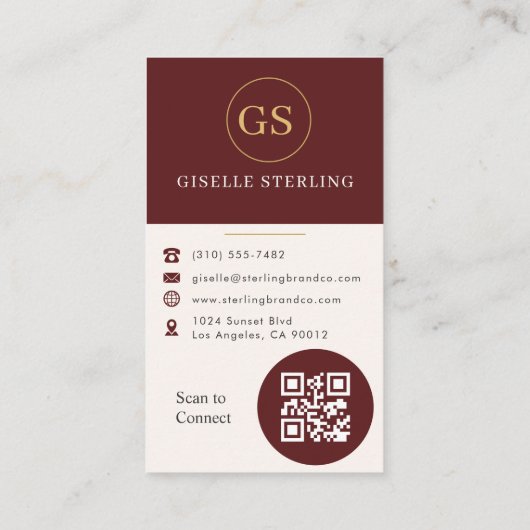 Burgundy Gold Photo QR Code Visitekaartje (Achterkant)