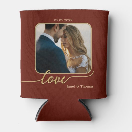 Burgundy Gold Photo Wedding Koelbox Blikjeskoeler (Voorkant)