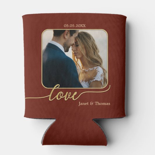 Burgundy Gold Photo Wedding Koelbox Blikjeskoeler (Achterkant)