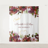 Burgundy Gold Pink Floral Photo Booth Backdrop Wandkleed (Voorkant)