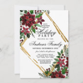 Burgundy Gold Poinsettia Floral Holiday Party Kaart (Voorkant)