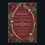 Burgundy Gold Poinsettia Ivy Corporate Holiday Kaart<br><div class="desc">Deze elegante, feestelijke, en chic corporate Holiday kantoor party uitnodiging is perfect voor de wintermaanden. Het is voorzien van een kerstvibe en een feestvibe met de hand verfde woedende rode, bosgroene en gouden punsettia bloemen, holly bessen en ivisbladeren boven op een goudverf ovalale grens en een simpele bogoerode rode en...</div>
