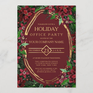 Burgundy Gold Poinsettia Ivy Corporate Holiday Kaart
