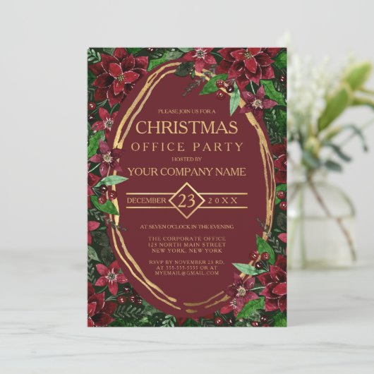 Burgundy Gold Poinsettia Ivy Corporate kerst Kaart (Staand voorkant)