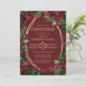 Burgundy Gold Poinsettia Ivy Floral Kerstmis Kaart (Staand voorkant)