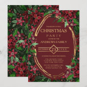 Burgundy Gold Poinsettia Ivy Floral Kerstmis Kaart (Voorkant / Achterkant)