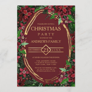 Burgundy Gold Poinsettia Ivy Floral Kerstmis Kaart
