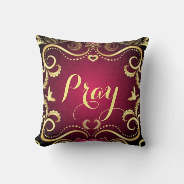 Burgundy Gold Pray Pattern Print Design Kussen (Voorkant)