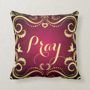Burgundy Gold Pray Pattern Print Design Kussen