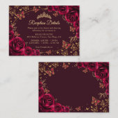 Burgundy Gold Quinceanera Reception Details Informatiekaartje (Voorkant / Achterkant)