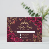 Burgundy Gold Quinceanera Reply RSVP Kaartje (Staand voorkant)