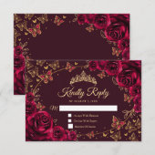 Burgundy Gold Quinceanera Reply RSVP Kaartje (Voorkant / Achterkant)