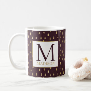 Burgundy Gold Raindrop Modern Trendy Monogram Koffiemok