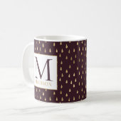 Burgundy Gold Raindrop Modern Trendy Monogram Koffiemok (Voorkant links)