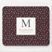 Burgundy Gold Raindrop Modern Trendy Monogram Muismat (Voorkant)