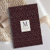 Burgundy Gold Raindrop Modern Trendy Monogram Planner