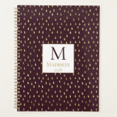 Burgundy Gold Raindrop Modern Trendy Monogram Planner (Voorkant)