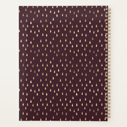 Burgundy Gold Raindrop Modern Trendy Monogram Planner (Achterkant)