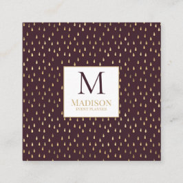 Burgundy Gold Raindrop Modern Trendy Monogram Vierkante Visitekaartje